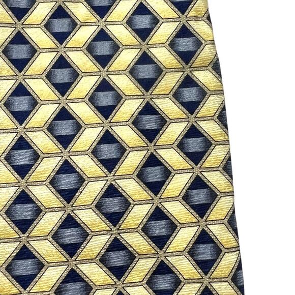 Zianetti Neck Tie Italian Silk Blue Yellow Diamond Print Suit Accessories Formal - Picture 7 of 9